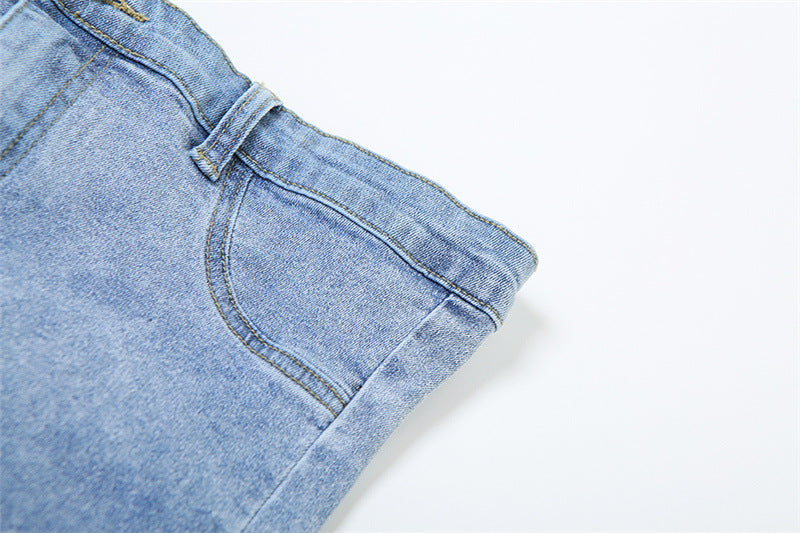 European And American Style Denim Tube Top Cinched Waist Slim And Sexy Hip Bag Dress
