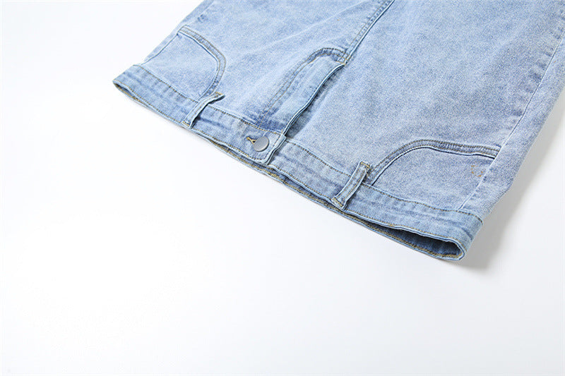 European And American Style Denim Tube Top Cinched Waist Slim And Sexy Hip Bag Dress