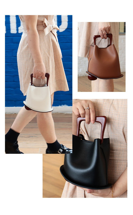 Imported Cowhide Leather Women's Bag Advanced Commuter Portable Bucket Bag