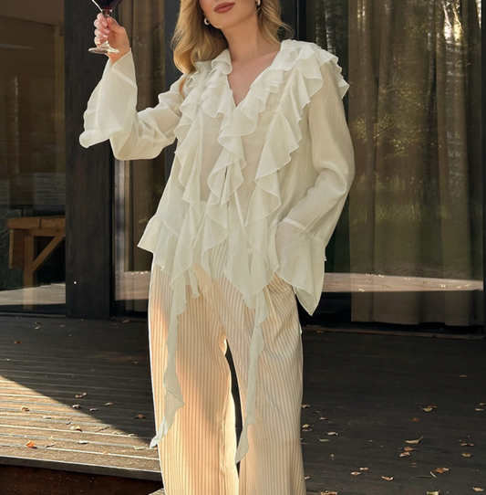 Casual Ruffled Long Sleeve Shirt